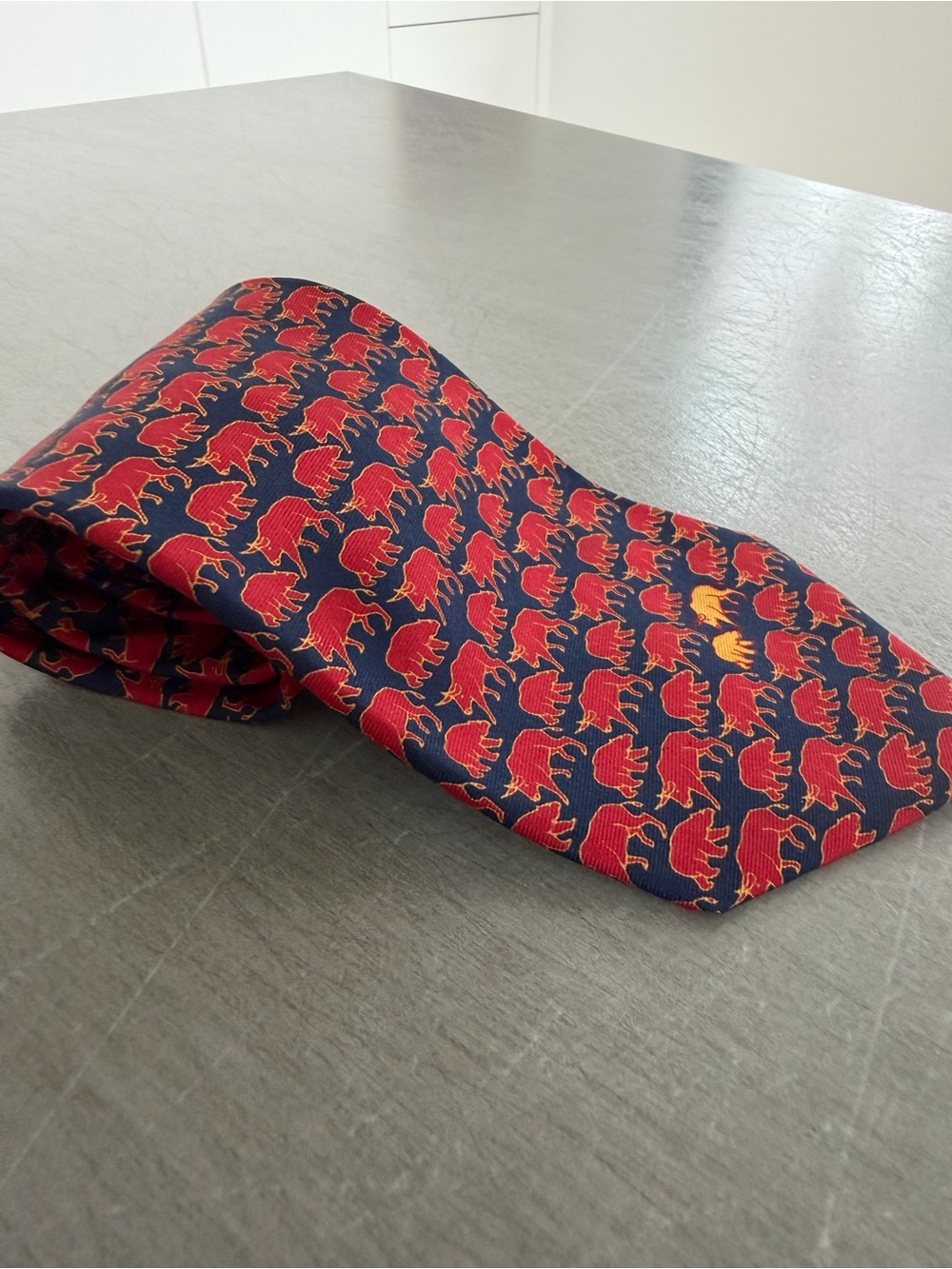 Vintage “Bay Street” Red/Navy Tie with Red “Bull & Bear” Motif